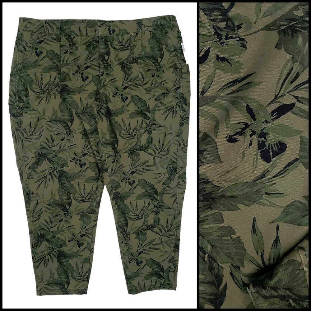 Old Navy Pixie Pant Leaf Print Size 20 Plus Long Ankle Crop Stretch Tropical NWT